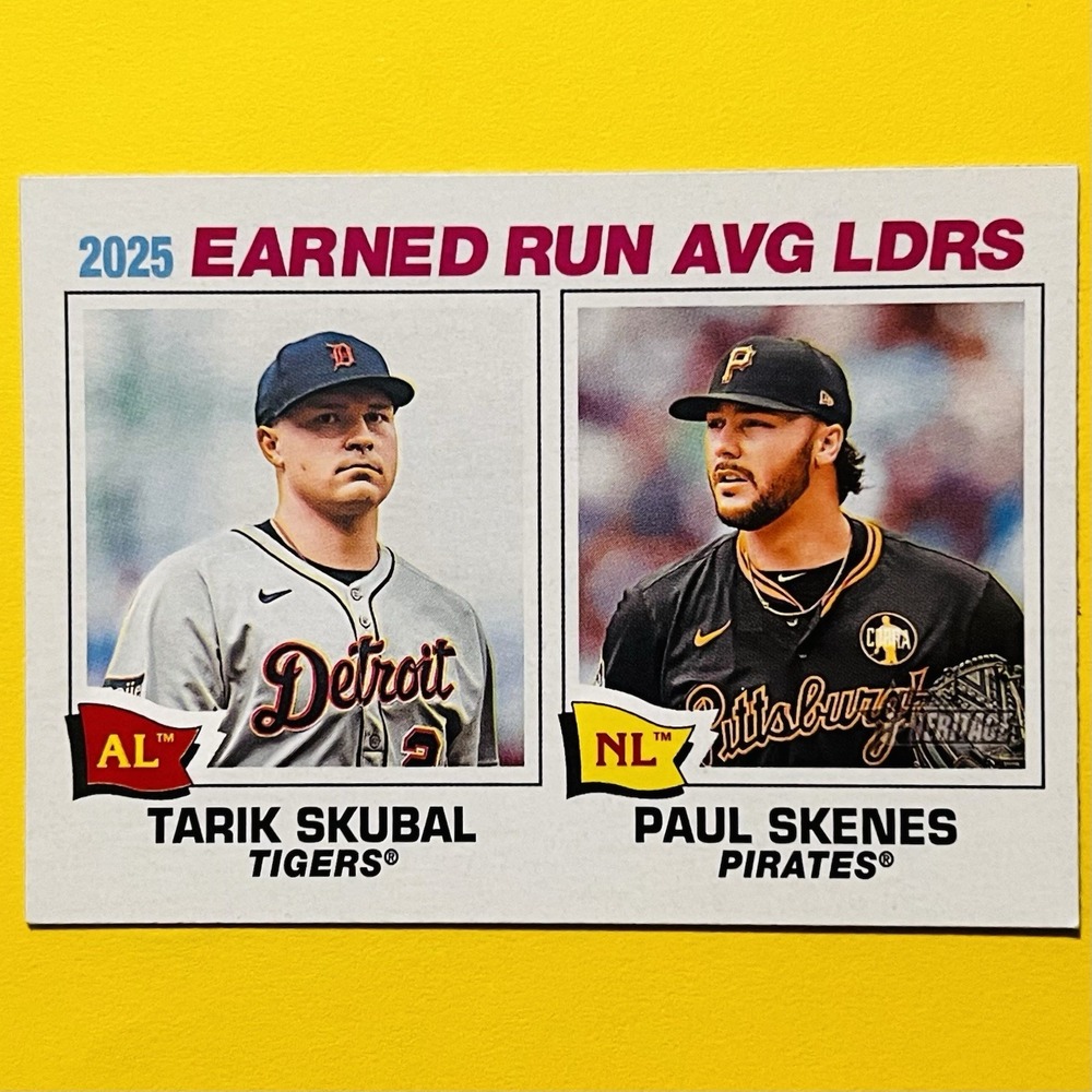 2026 Topps Heritage Earned Run Avg‎ Leaders #7 Tarik Skubal Paul Skenes Insert